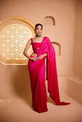 LEHER – Ombre Red Pink Saree Set